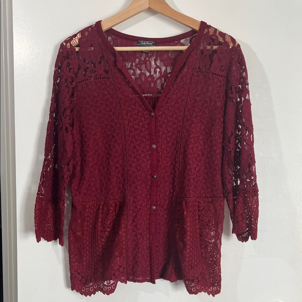 Lucky Brand Burgundy Lace Blouse